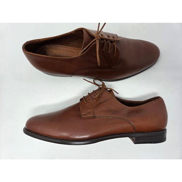 COACH WOMENS OXFORD DERBY BROWN LEATHER PLAIN TOE SIZE 7 M EUC ITALY - Picture 1 of 9